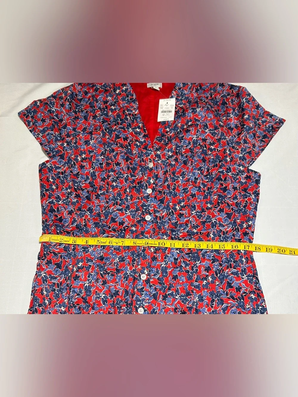 J. Crew Womens 12 Red Blue Floral Short Sleeve Button Maxi Dress NWT Classic